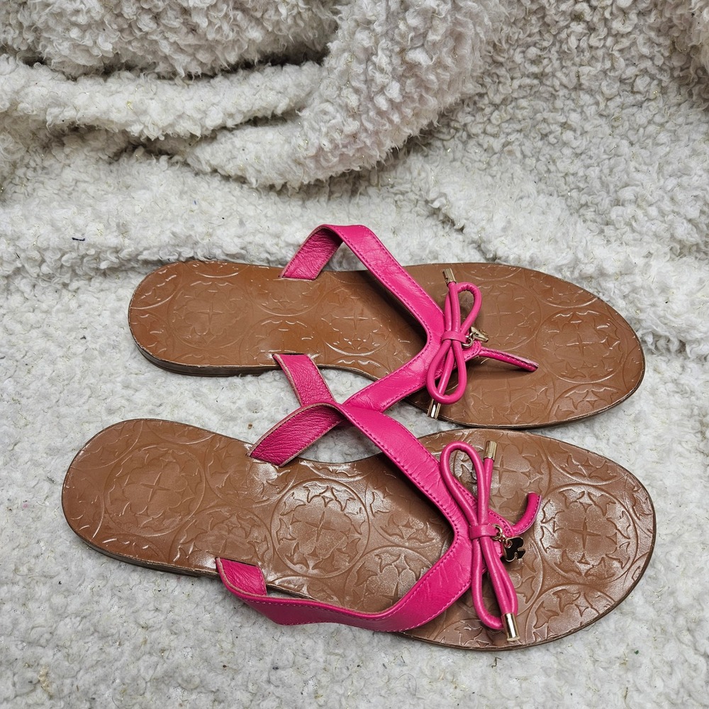 Kate Spade Charles‎ Bright Pink Bow Leather Flip Flops sz 10